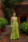 Green Georgette Draped Saree Set