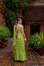 Green Georgette Draped Saree Set