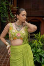 Green Georgette Draped Saree Set