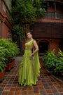 Green Georgette Draped Saree Set