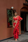 Red Organza Satin Draped Saree Set