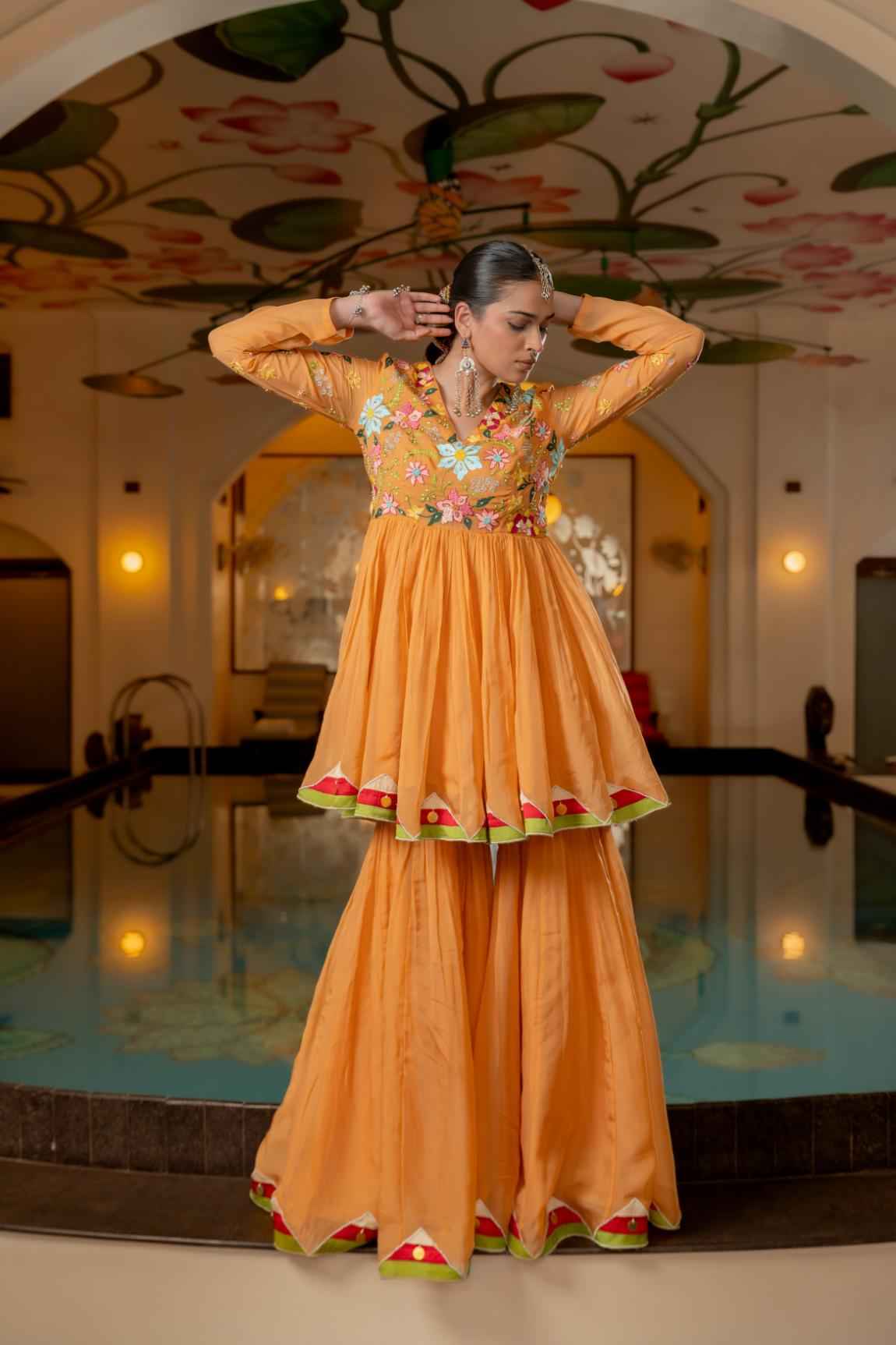 Orange Organza Sharara Set