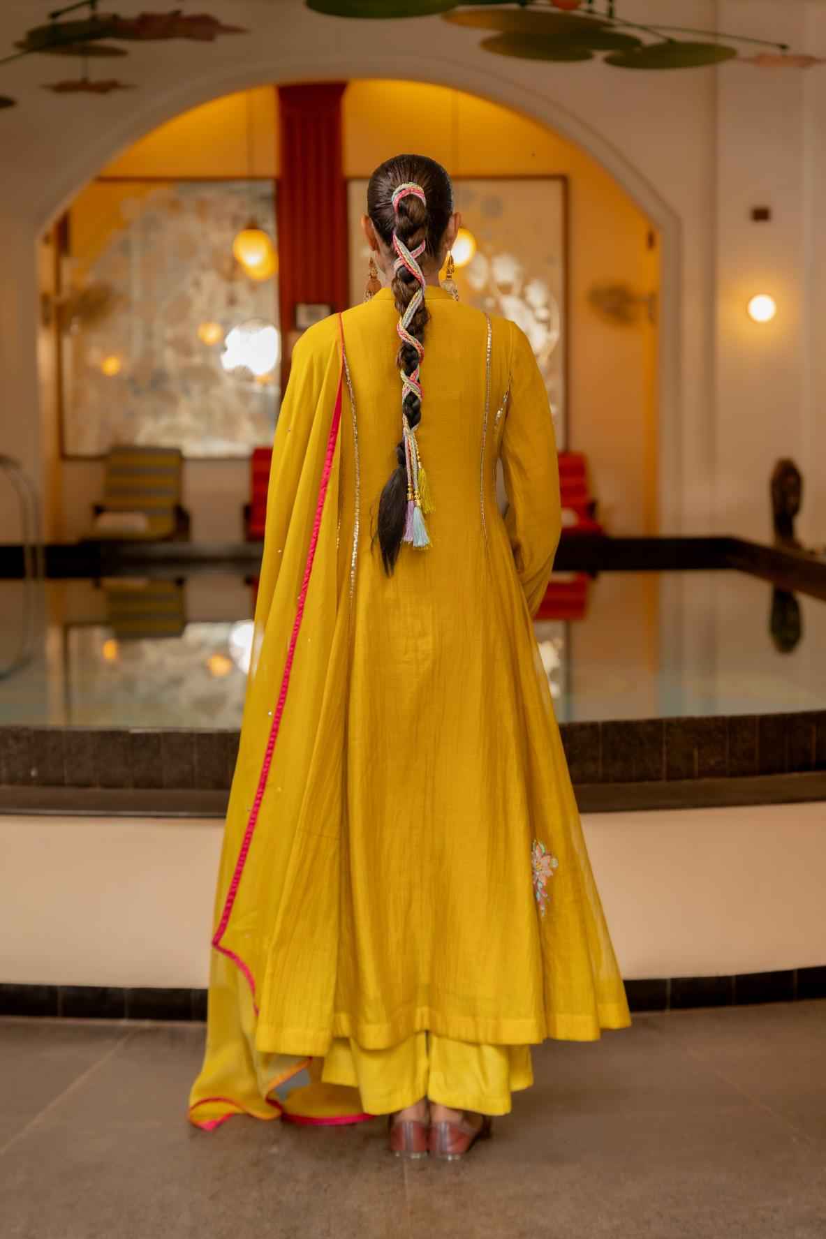 Musturd Malai Chanderi Anarkali Set