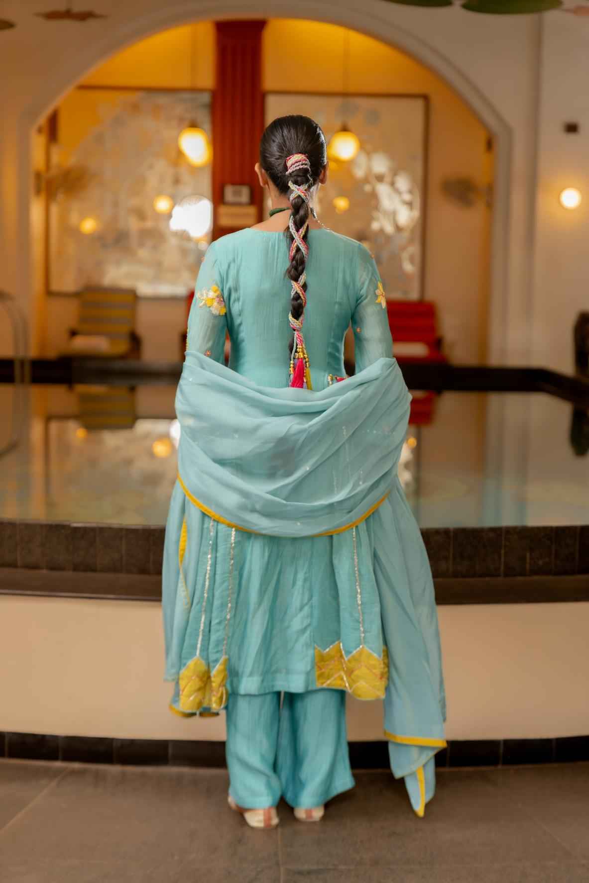 Blue Malai Chanderi Kurta Set