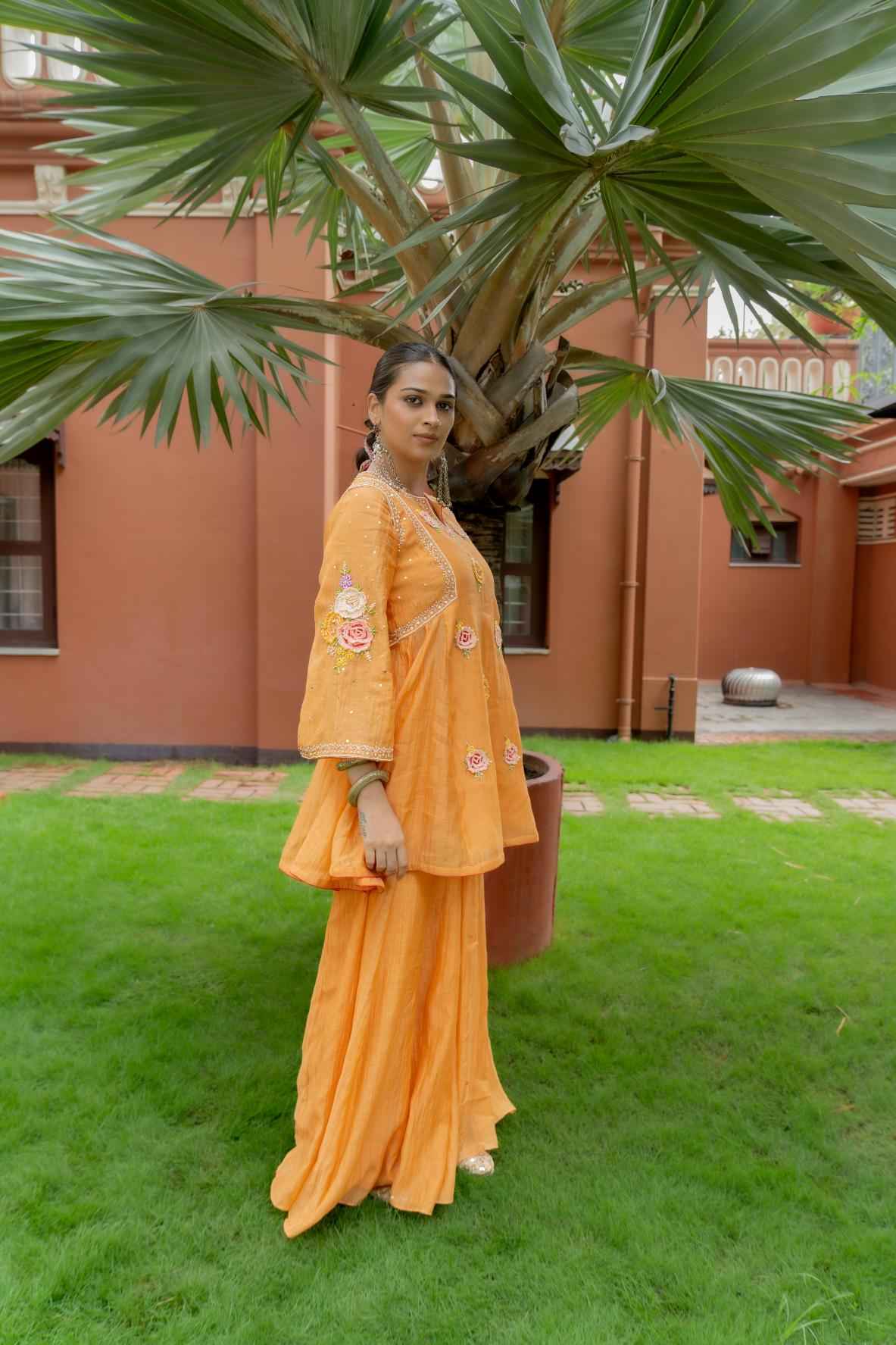 Orange Malai Chanderi Sharara Set