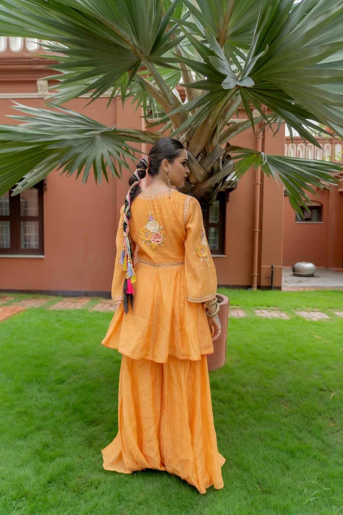 Orange Malai Chanderi Sharara Set