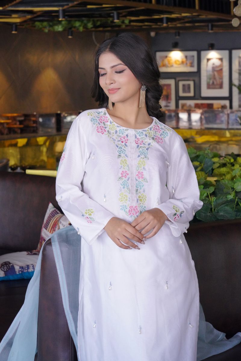 Chanderi Fabric Multi Color Mooti Dress