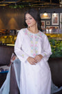 White Kurta Chadneri Set With Embroidered