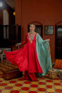 Red Organza Satin Anarkali Set