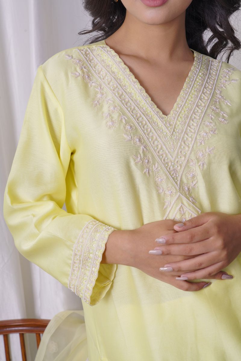 Yellow Kurta Set In  Chanderi Base Fabric
