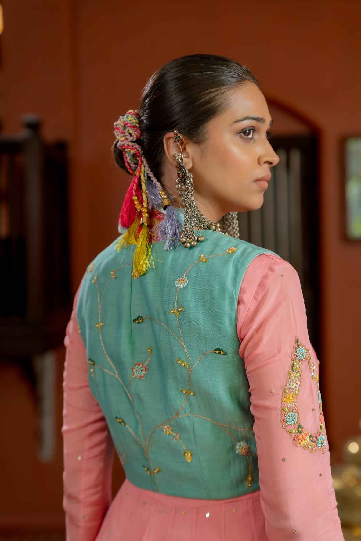 Pink Organza Anarkali Set