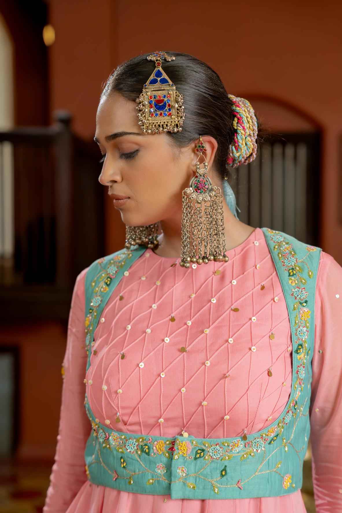 Pink Organza Anarkali Set