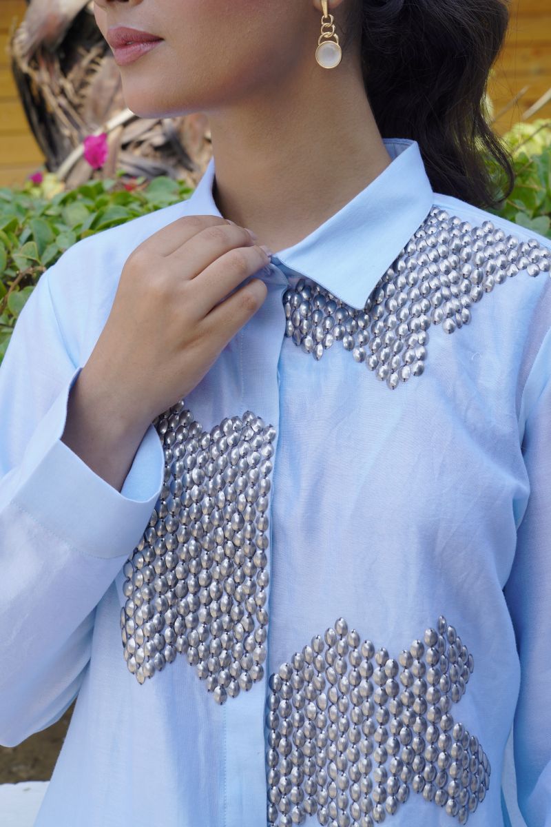 Chanderi Fabric With Sequence Work Assymetric