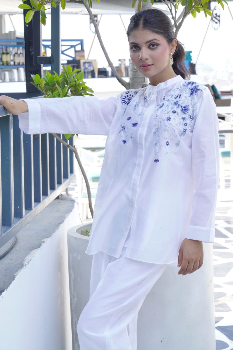 White Chanderi Top And Statement