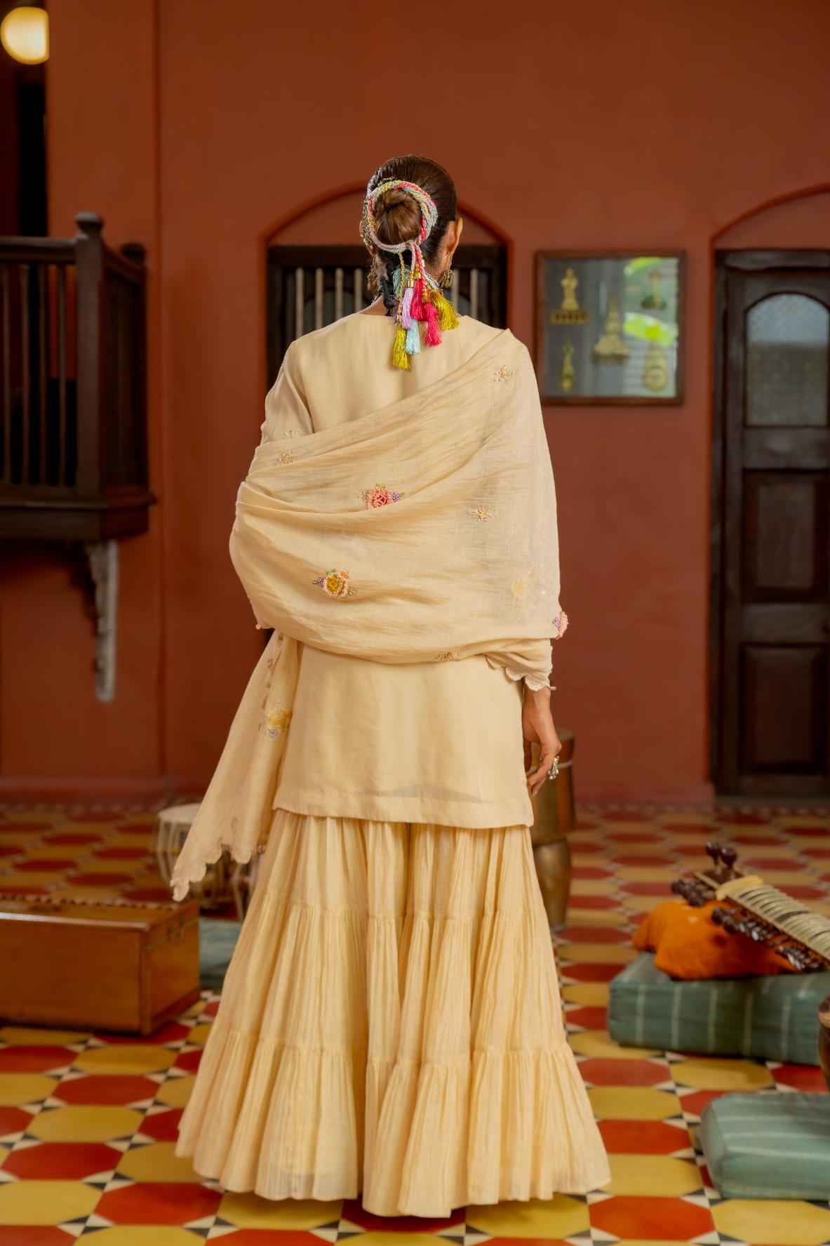 Beige Malai Chanderi Sharara Set