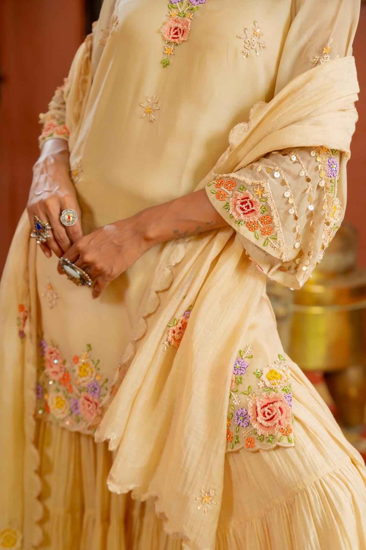 Beige Malai Chanderi Sharara Set
