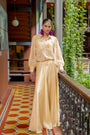 Beige Organza Satin Flared Pant Set