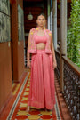 Pink Organza Embroidery Cape Set