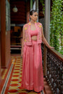 Pink Organza Embroidery Cape Set