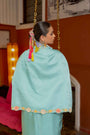 Blue Organza Satin Dreped Skirt Set