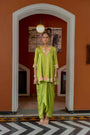 Green Organza Satin  Draped Skirt Set