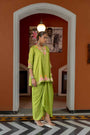 Green Organza Satin  Draped Skirt Set