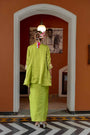 Green Organza Satin  Draped Skirt Set
