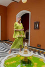 Green Organza Satin  Draped Skirt Set