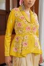 Musturd Organza Satin Peplum Set