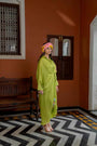 Green Organza Satin Kaftan