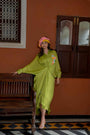 Green Organza Satin Kaftan
