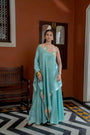 Blue Organza Satin One Shoulder Kaftan Set