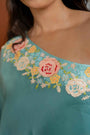Blue Organza Satin One Shoulder Kaftan Set