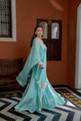 Blue Organza Satin One Shoulder Kaftan Set