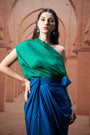 Green silk drop shoulder top with a hint of blue