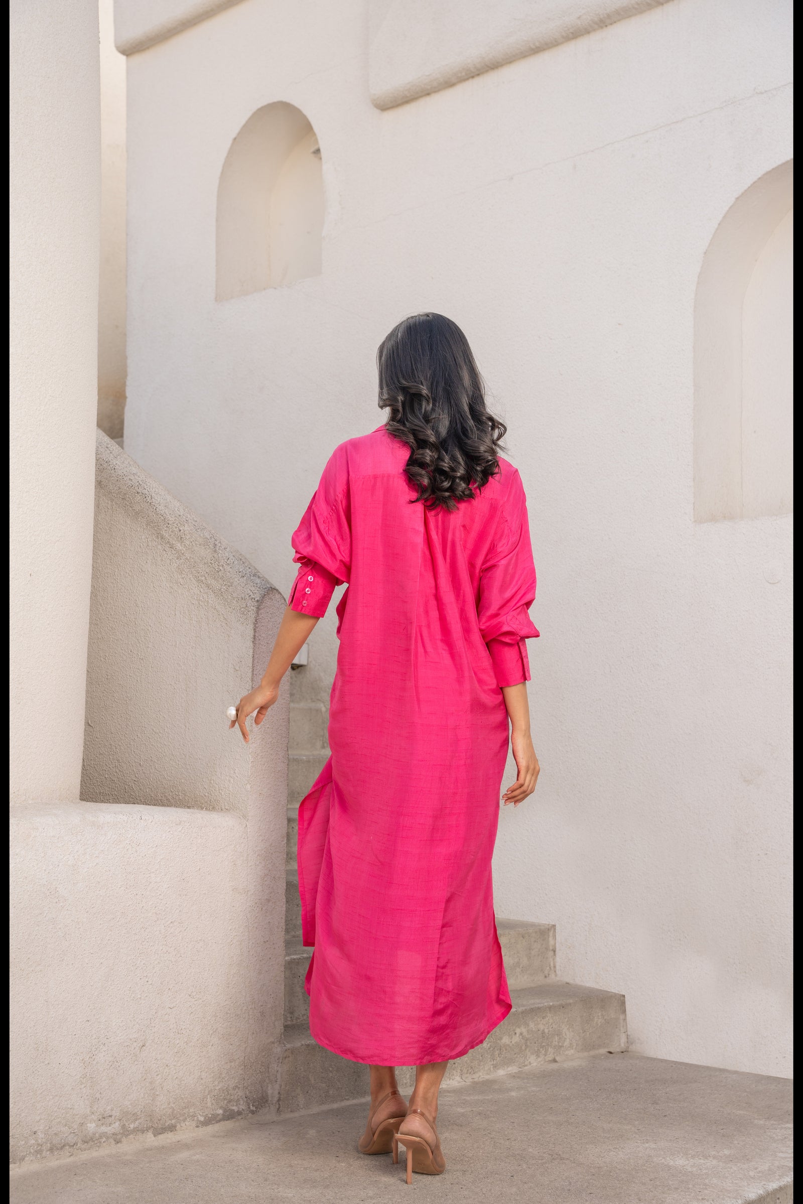 Gulbahar Hot pink tie-up shirt dress