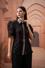 Black mesh sleeve silk shirt