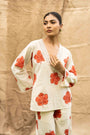 A Floral Relaxed Fit Shirt With Lace Neckline