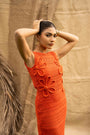 An Orange Knit Dress, Adorned With Hand Embrodiered