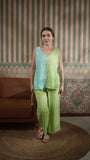 Color Block V Neck Tank With Pleated Flood Pant