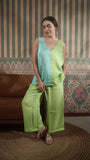 Color Block V Neck Tank With Pleated Flood Pant