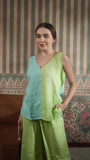 Color Block V Neck Tank With Pleated Flood Pant