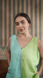 Color Block V Neck Tank With Pleated Flood Pant