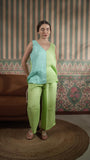 Color Block V Neck Tank With Pleated Flood Pant