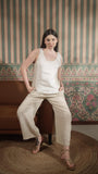 Color Block Round Neck Tank With Classic Pant With Zipper And Button
