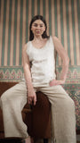 Color Block Round Neck Tank With Classic Pant With Zipper And Button