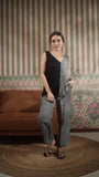 Color Block V Neck Tank With Pleated Flood Pant