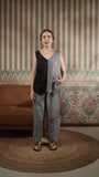 Color Block V Neck Tank With Pleated Flood Pant