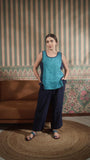 Color Block Round Neck Tank With Classic Pant With Zipper And Button