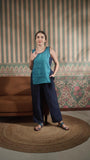 Color Block Round Neck Tank With Classic Pant With Zipper And Button